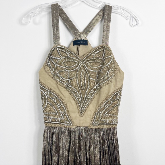 Thakoon Runway Sleeveless Embroidered Metallic Swingy Midi Dress Bronze - Picture 6 of 10